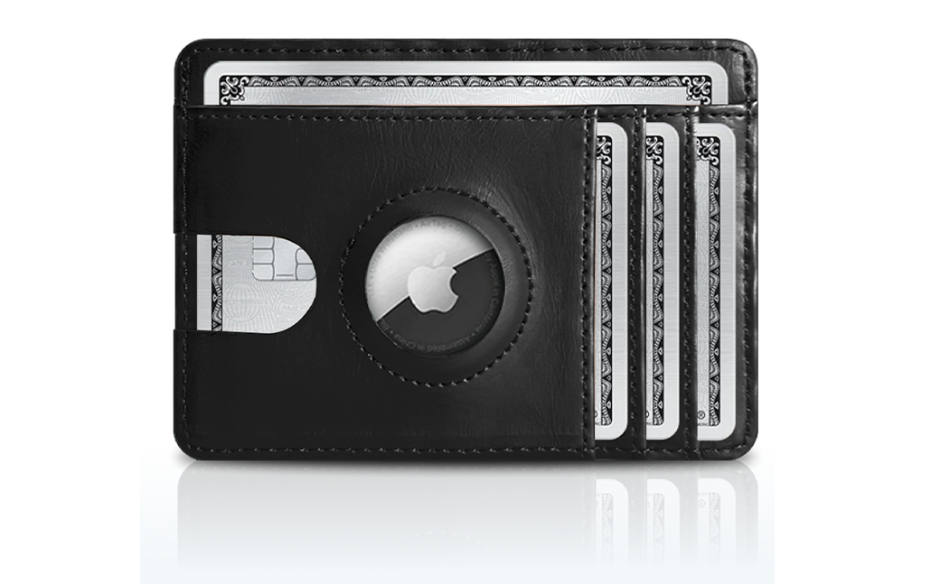 premium black leather airtag cardholder wallet