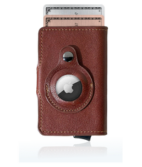 Thumbnail for brown leather airtag wallet for men | bifold airtag wallet