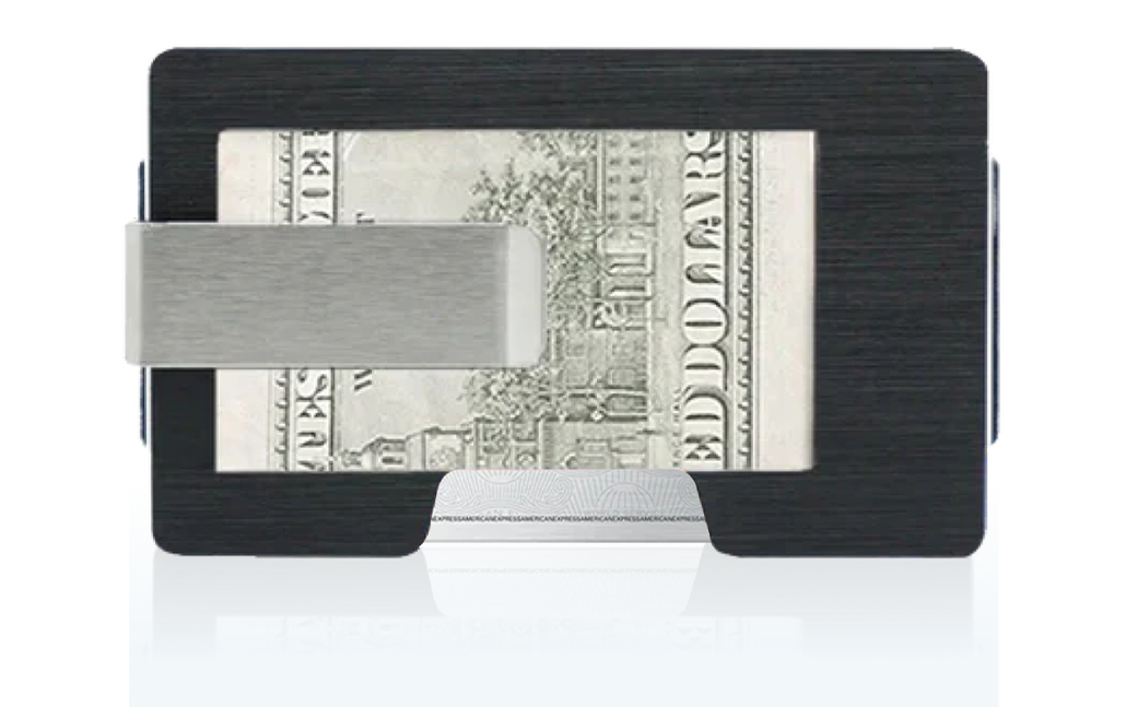 Back of Black Aluminum Nova Wallet | Brushed Aluminum Mens Wallet with Removable Money Clip | Black Metal Wallet for men | Slim Wallet for Men
