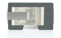 Thumbnail for brushed aluminum mens wallet with removable cash clip showing money on back
