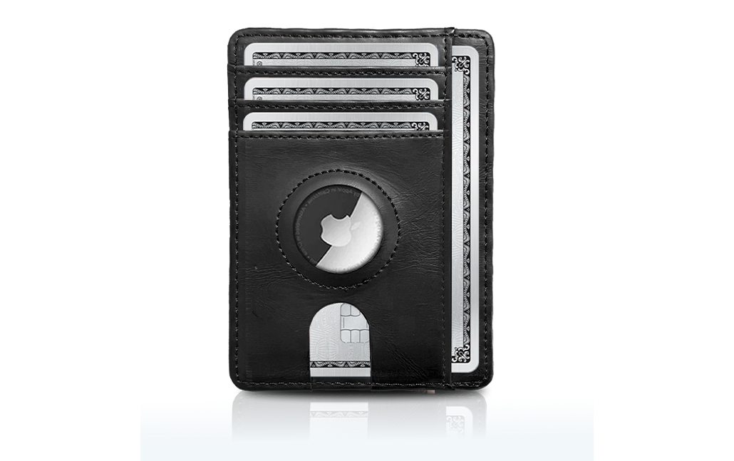 black leather airtag cardholder wallet