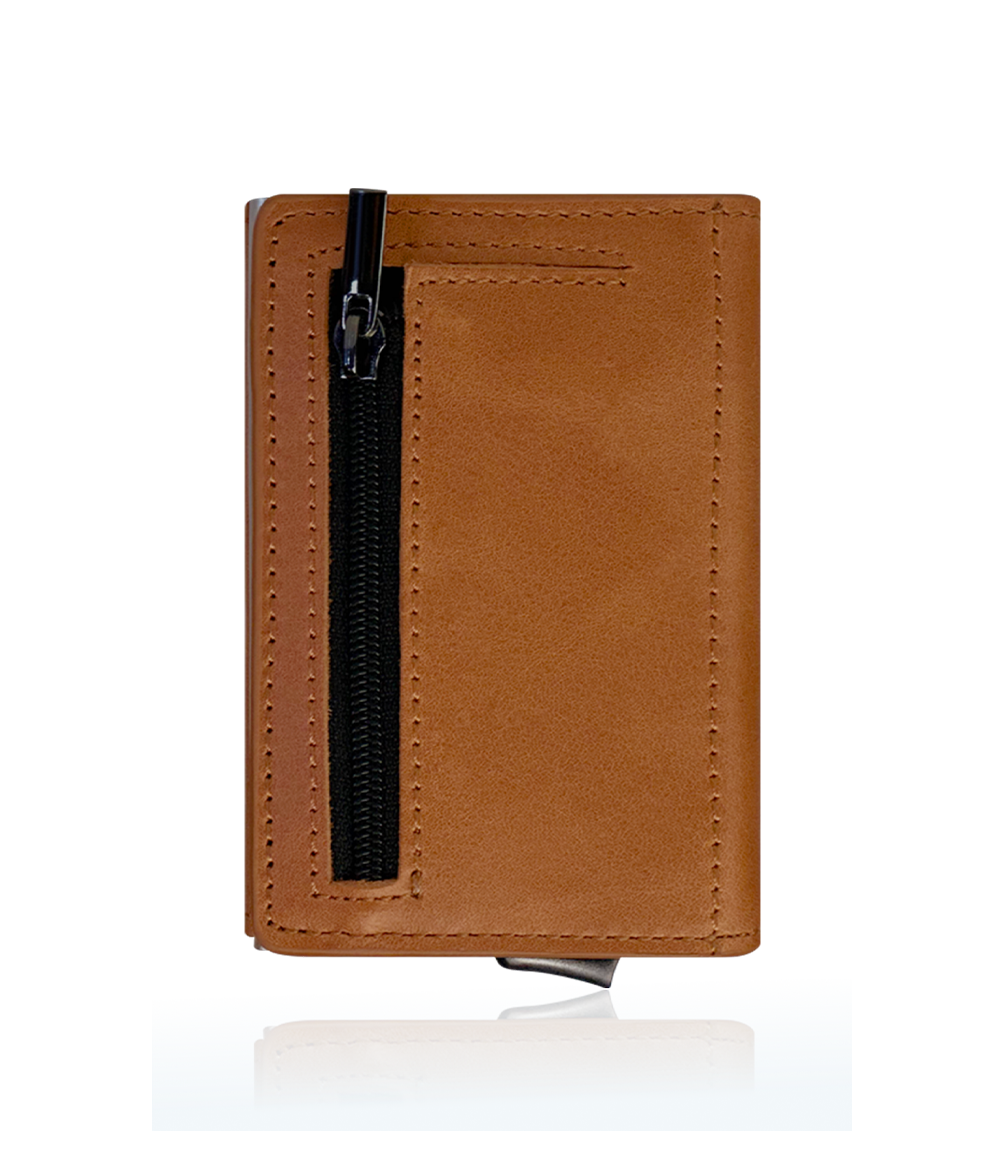brown leather trifold airtag wallet