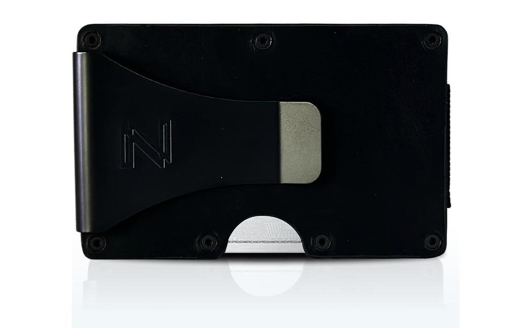 leather slim RFID wallet for men with cash clip on back