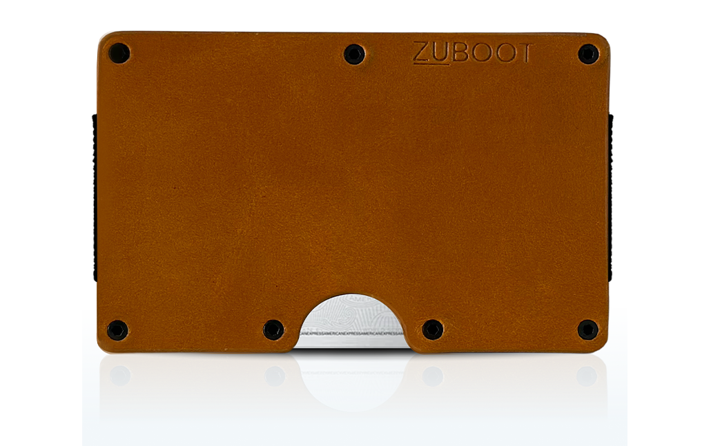 Mens leather slim RFID wallet in caramel brown leather