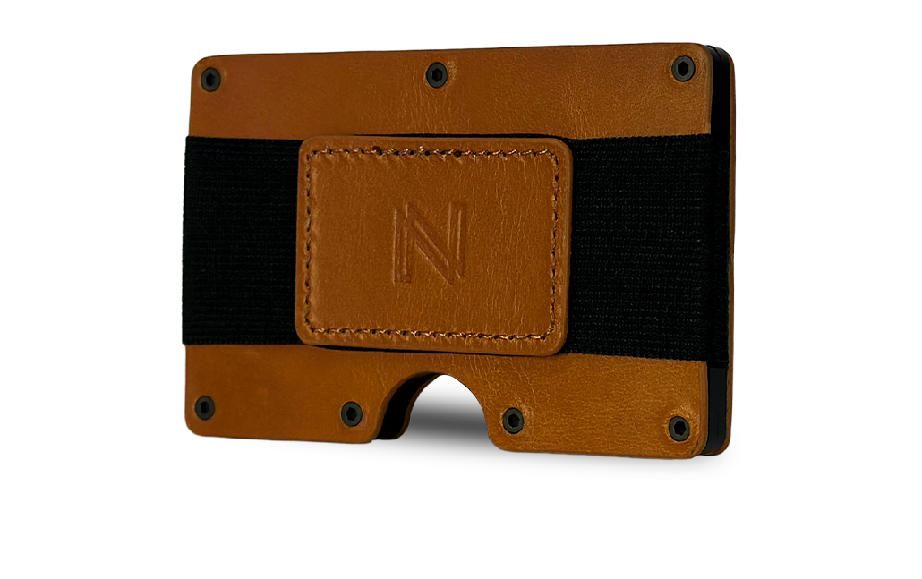leather slim RFID wallet for men in caramel brown
