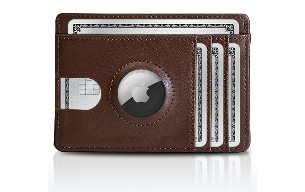 airtag cardholder wallet in premium brown leather