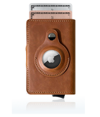 Thumbnail for brown bifold vegan leather airtag wallet for men