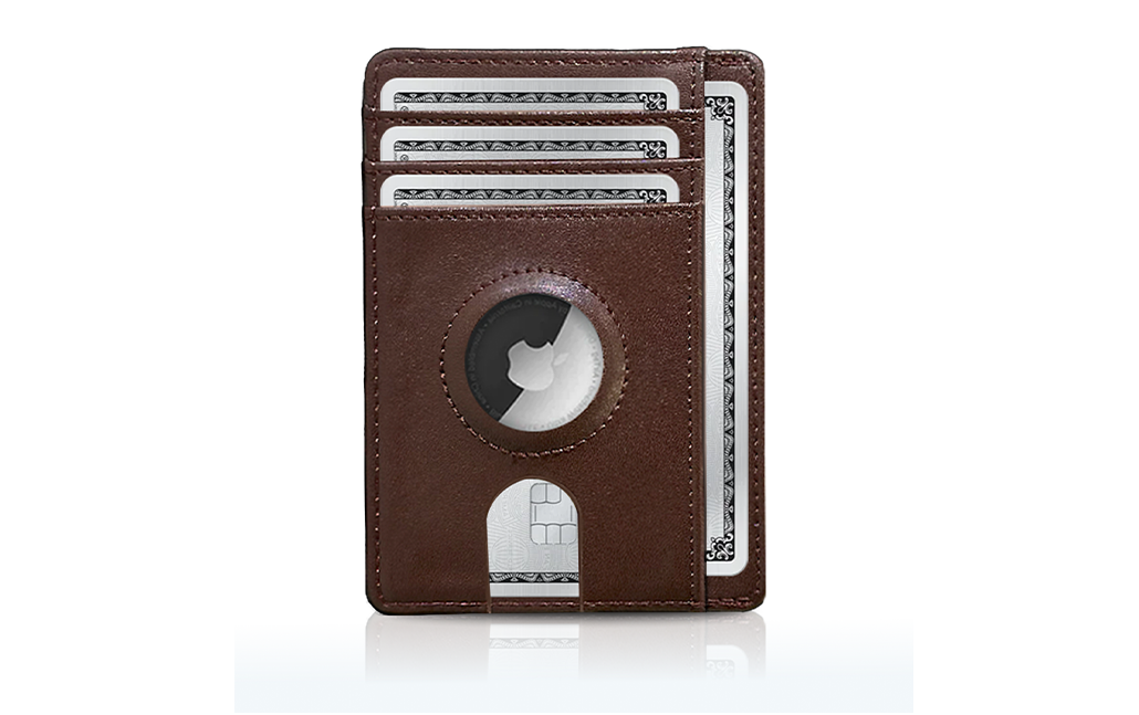brown leather airtag card holder wallet